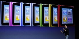 Apple CEO Steve Jobs discusses the features of the new Apple iPod Nano at a news conference in San Francisco. (AP Photo/Paul Sakuma)