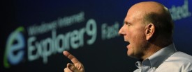 Microsoft's Steve Ballmer at Thursday's software developers conference. (AP Photo/Elaine Thompson)