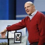 Microsoft CEO Steve Ballmer shows Slate PCs (from left to right) Archos, Pegatron and Hewlett-Packard during his keynote speech before the 2010 International Consumer Electronics Show in January of 2010. The company plans to introduce its own tablets in December. (Reuters)