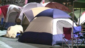 Tent city outside the new Wheaton Chick-fil-A. (WGN-TV)