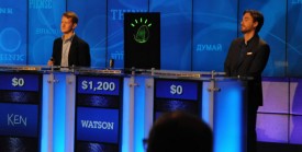 IBM supercomputer Watson takes on "Jeopardy!" champs Ken Jennings and Brad Rutter. (IBM photo)