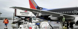 A Southwest Airlines plane being refueled. (Justin Sullivan/Getty Images)