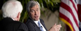 JPMorgan CEO Jamie Dimon, right, at a conference on global capital markets competitivene in Washington, D.C (Andrew Harrer/Bloomberg)