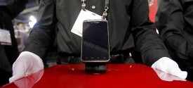 Verizon displays the HTC Thunderbolt during the Consumer Electronics Showin January. (AP/Isaac Brekken)